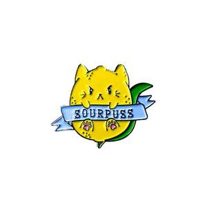 Funny Sour Lemon Puss Cat Enamel Pin